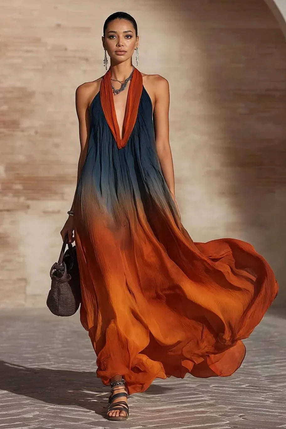 Paola | Dress Lungo Ombré Collo Halter/V