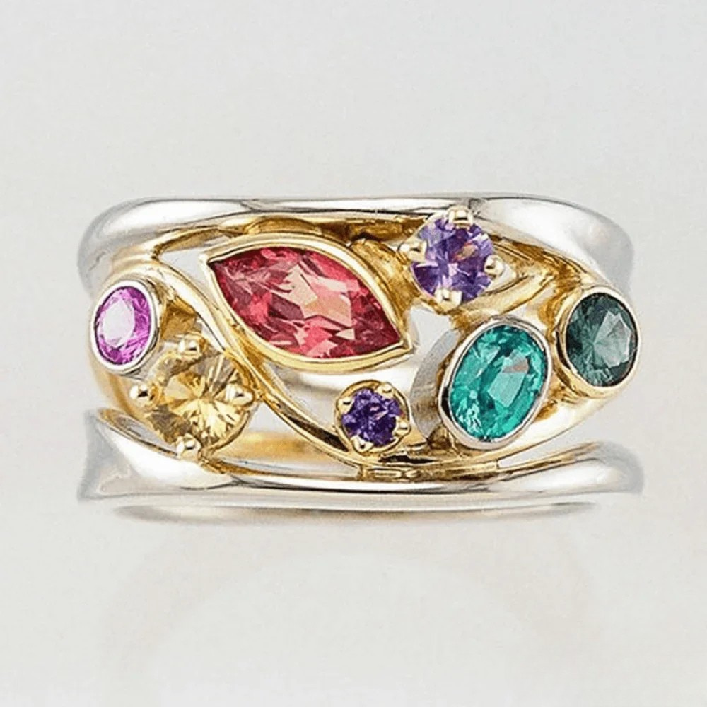 Gaia | Ring Vintage with Zircons Gold & Silver