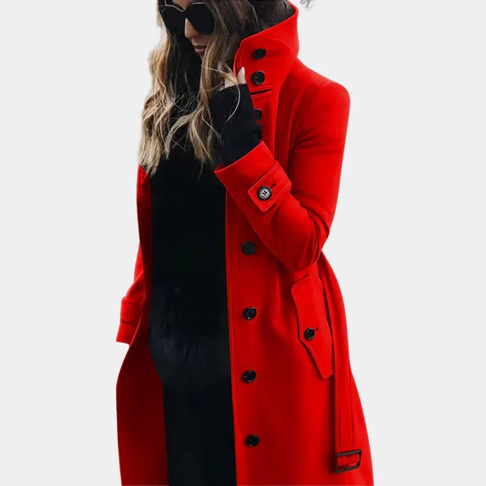 Sophia | Stylish Tailored Trench Coat - Red