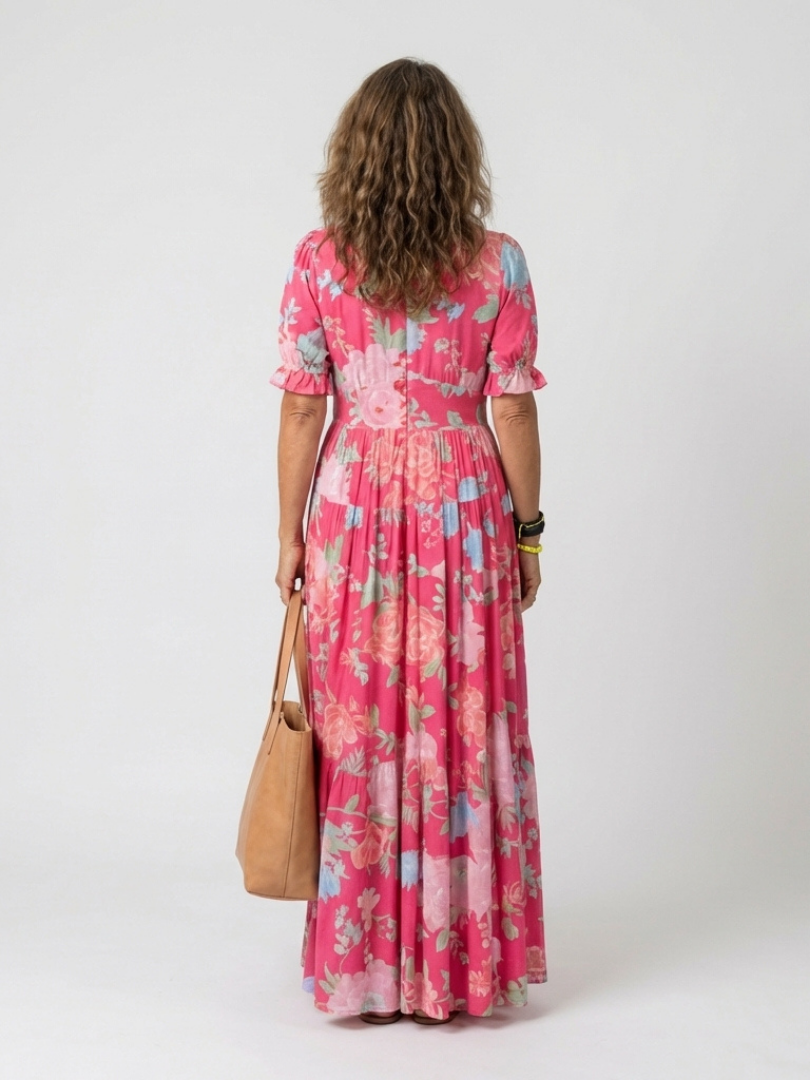 Ione | Effortless Floral V Neck Midi Dress