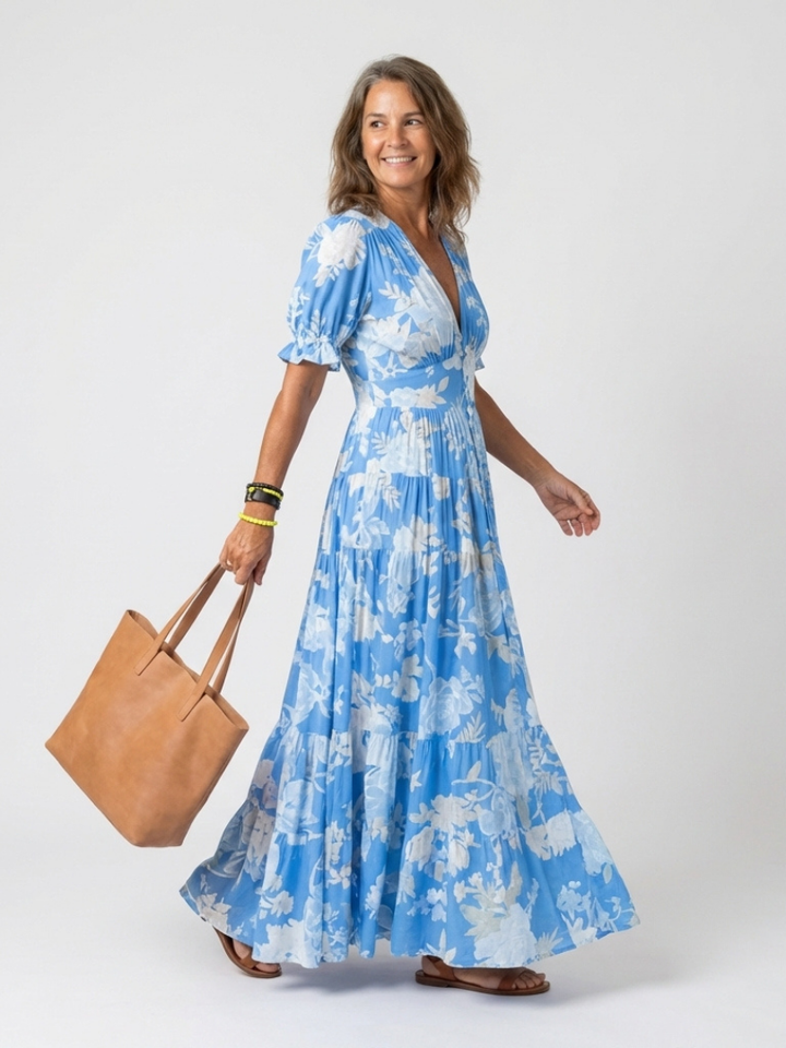 Ione | Effortless Floral V Neck Midi Dress