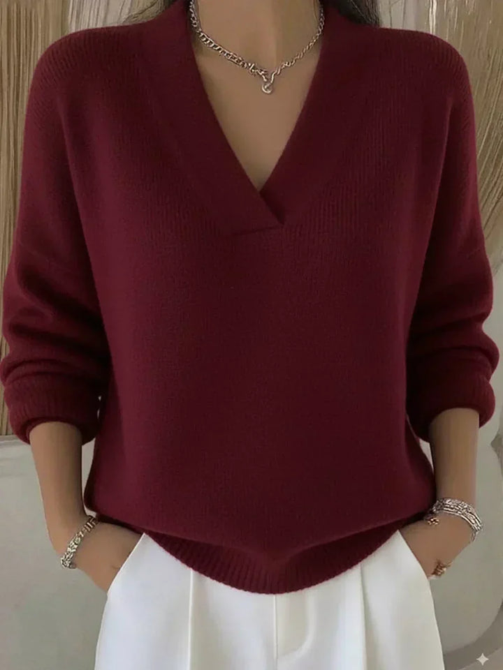 Vivelle | Relaxed V-Neck Sweater - Pink