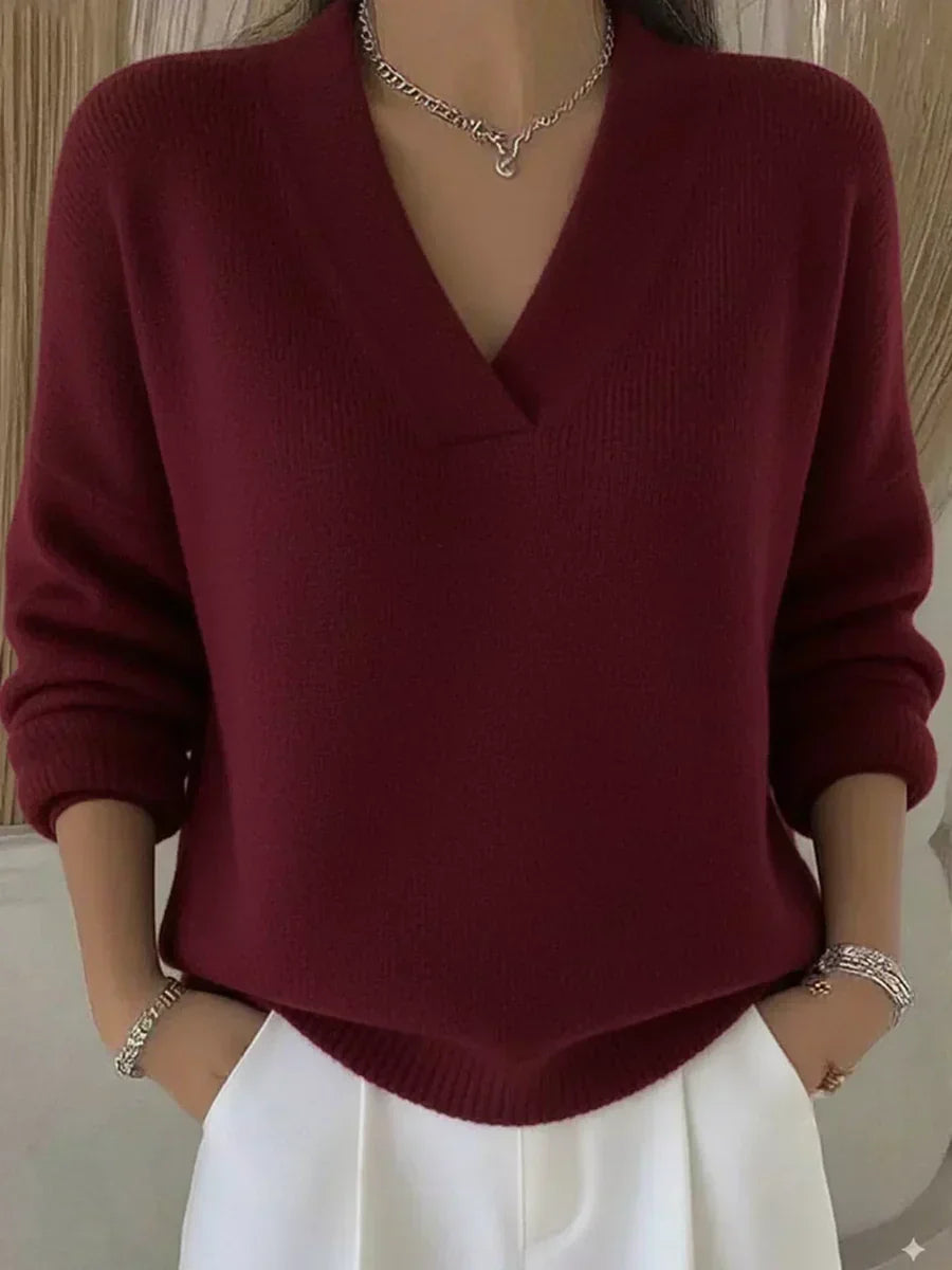 Vivelle | Relaxed V-Neck Sweater - Pink