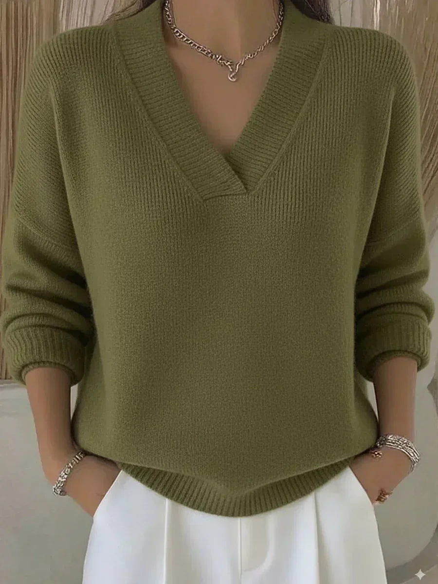 Vivelle | Relaxed V-Neck Sweater - Green