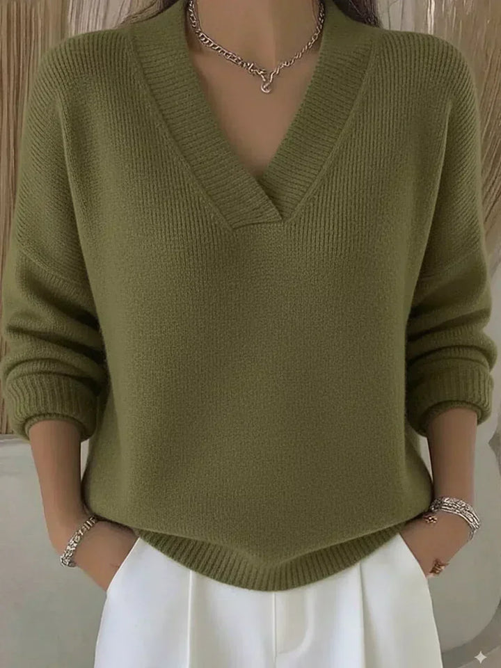 Vivelle | Relaxed V-Neck Sweater - Green