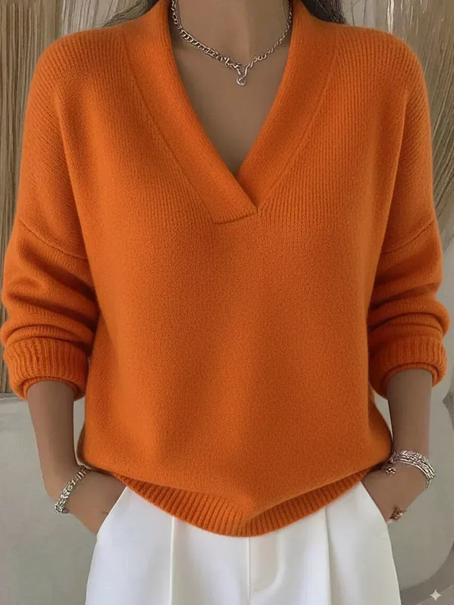 Vivelle | Relaxed V-Neck Sweater - Orange