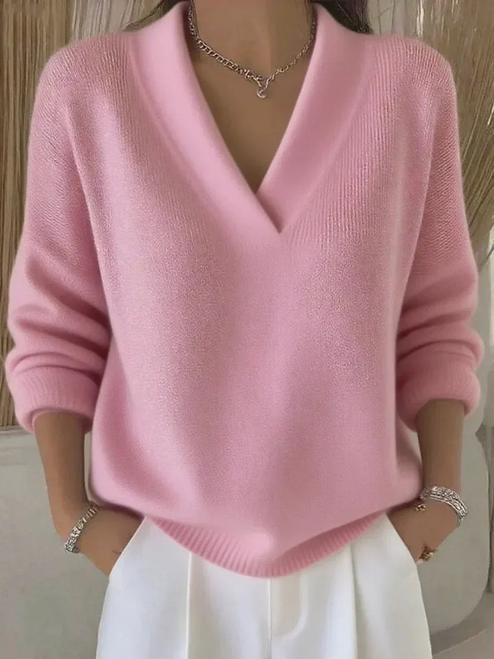 Vivelle | Relaxed V-Neck Sweater - Red