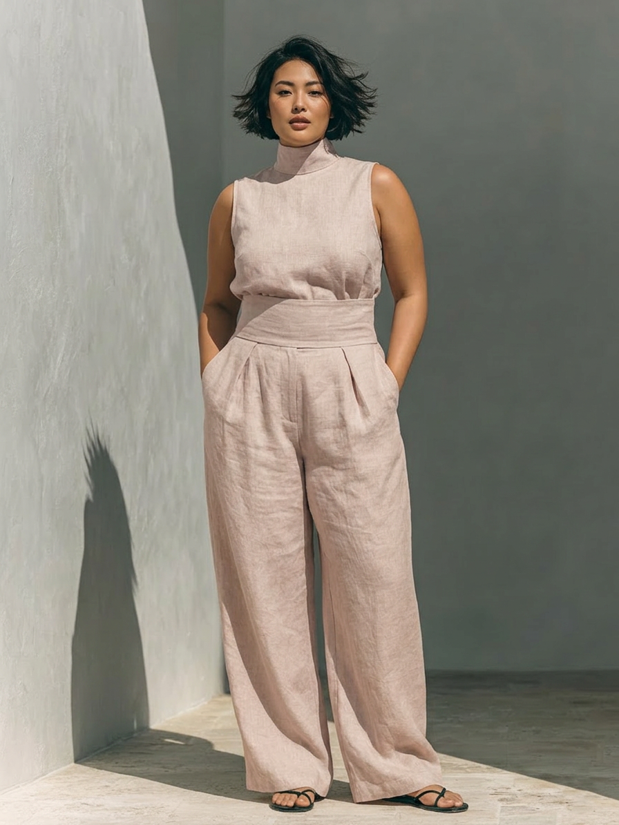 Marine | Sleeveless Blouse & Gamba Larga Pants Completo