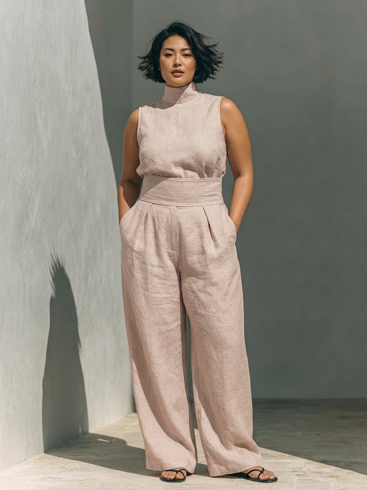 Marine | Sleeveless Blouse & Gamba Larga Pants Completo