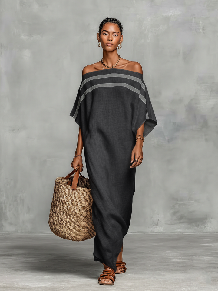 Minimalistisch Leinen Maxi Kleid - Light Blue