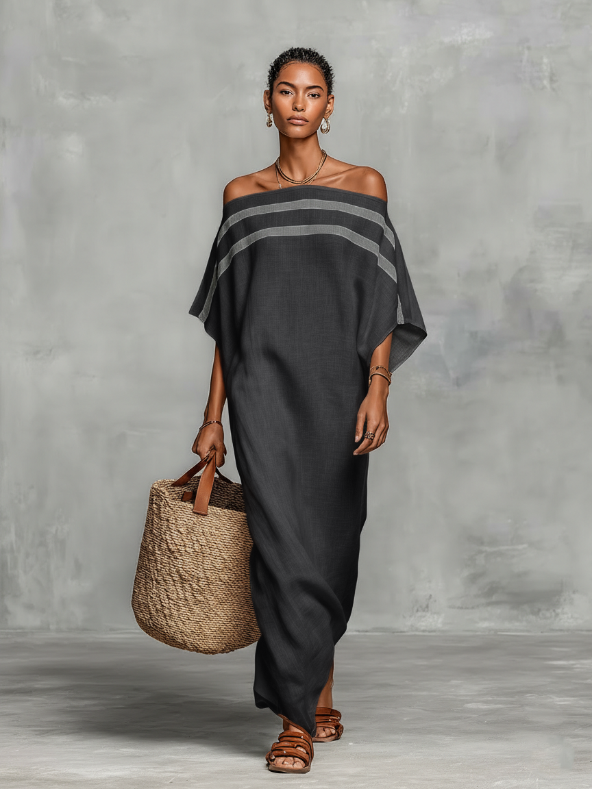 Minimalistisch Leinen Maxi Kleid - Light Blue