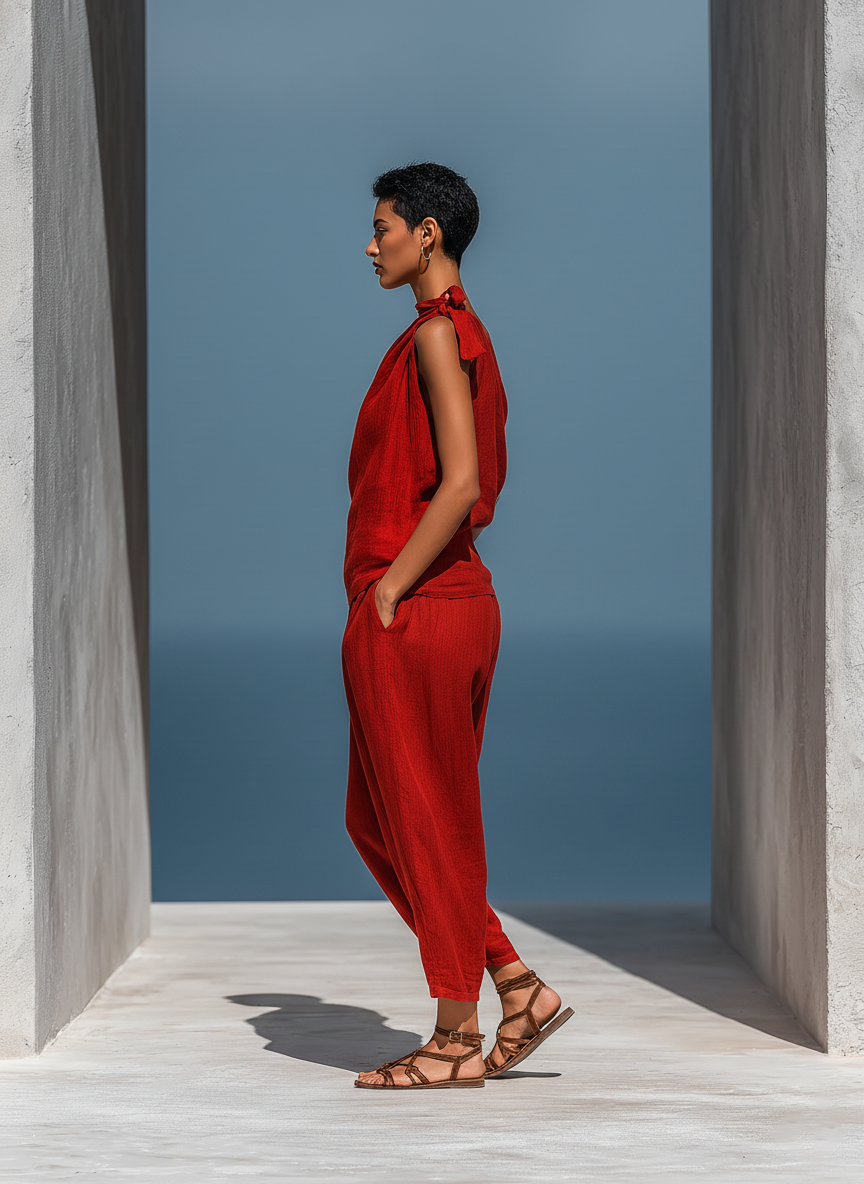 Iris | Completo in Linen Red
