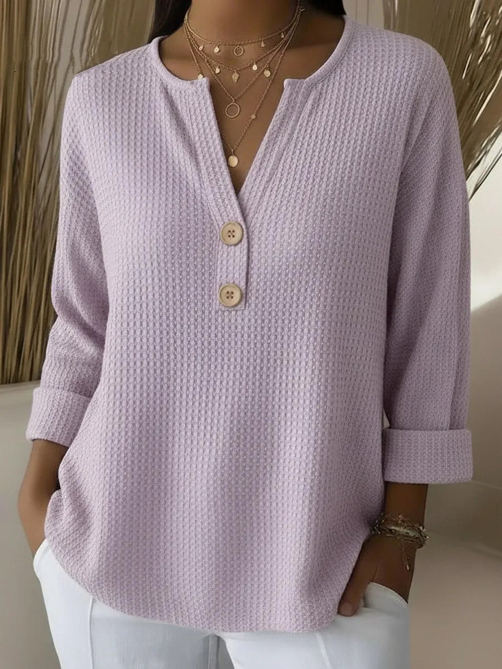 Lucinda | Waffle Henley Sweater - Blue