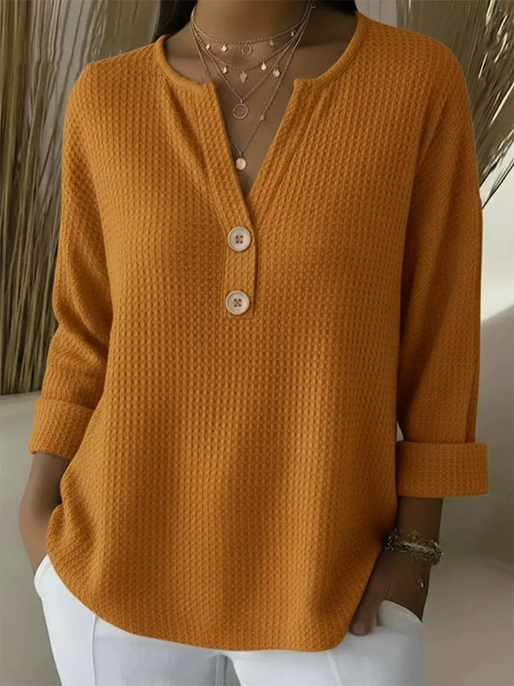 Lucinda | Henley Button Top - Orange