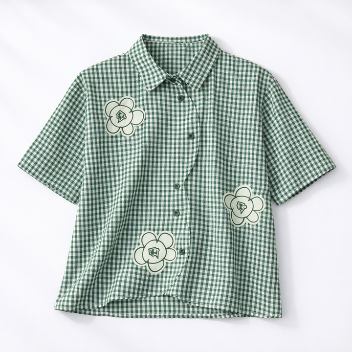 Floral | Gingham Button-Up Blouse - Helen & Olivia Manhattan