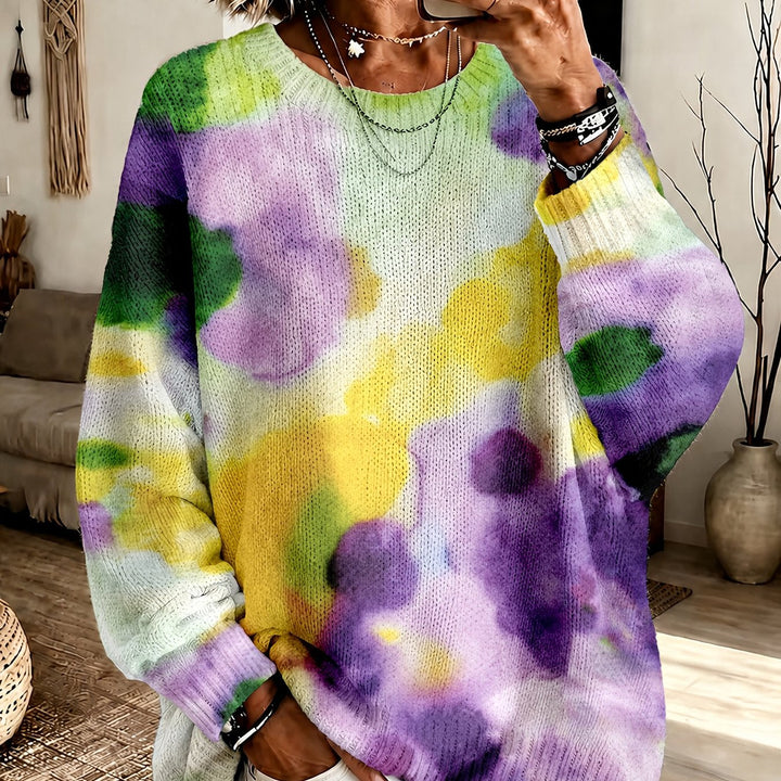 Farida | Multicolor Tie-Dye Floral Knit Pullover