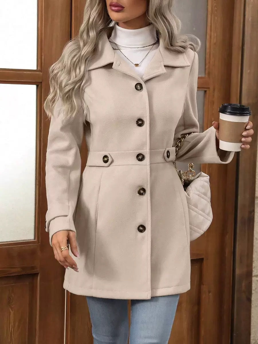 Elena | Classic Belted Coat - Khaki