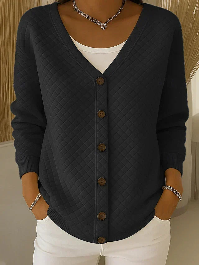Laverne | Quilted Button-Front Cardigan - Black