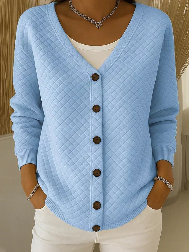 Laverne | Quilted Button-Front Cardigan - Blue