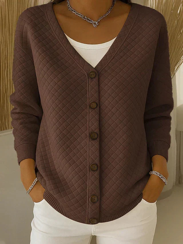 Laverne | Quilted Button-Front Cardigan - Brown