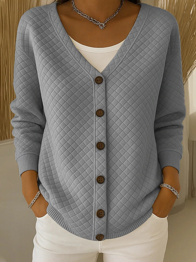 Laverne | Quilted Button-Front Cardigan - Grey