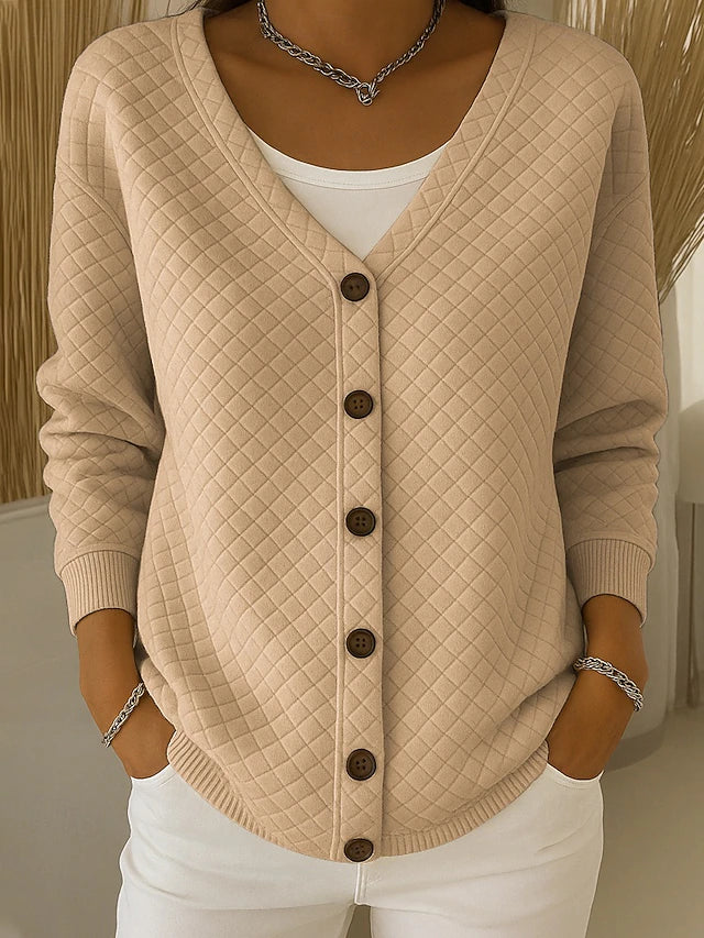 Laverne | Quilted Button-Front Cardigan - Khaki