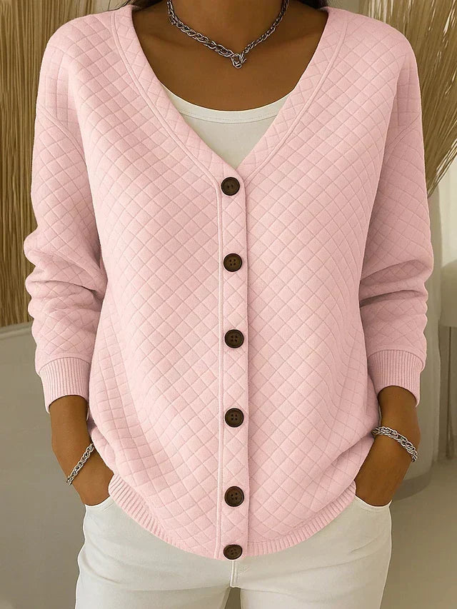 Laverne | Quilted Button-Front Cardigan - Pink