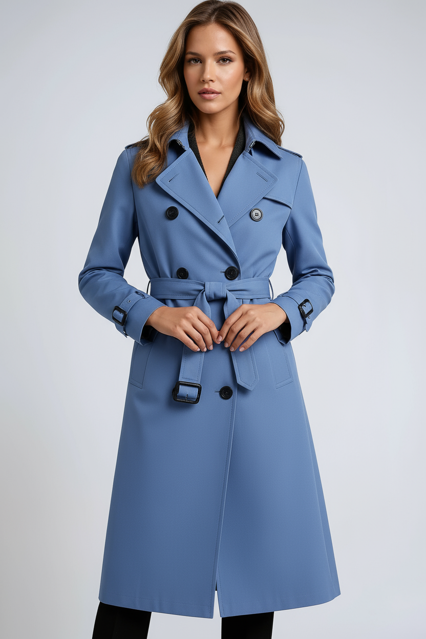 Clara | Stylish Double-Breasted Trench Coat with Belt - Black
