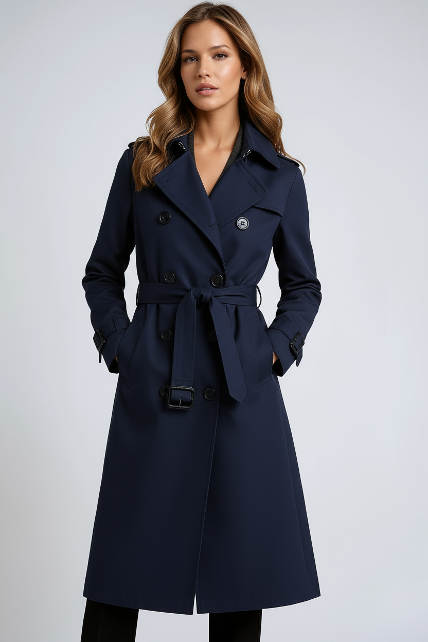 Clara | Stylish Double-Breasted Trench Coat with Belt - Red