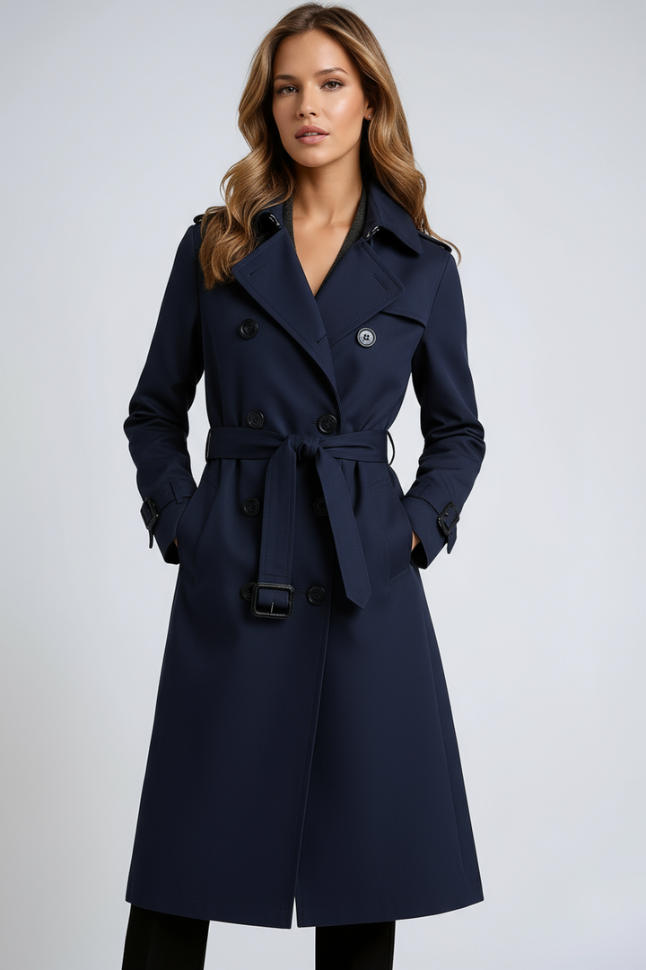 Clara | Stylish Double-Breasted Trench Coat with Belt - Red