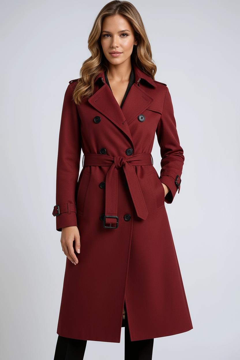 Clara | Stylish Double-Breasted Trench Coat with Belt - Blue