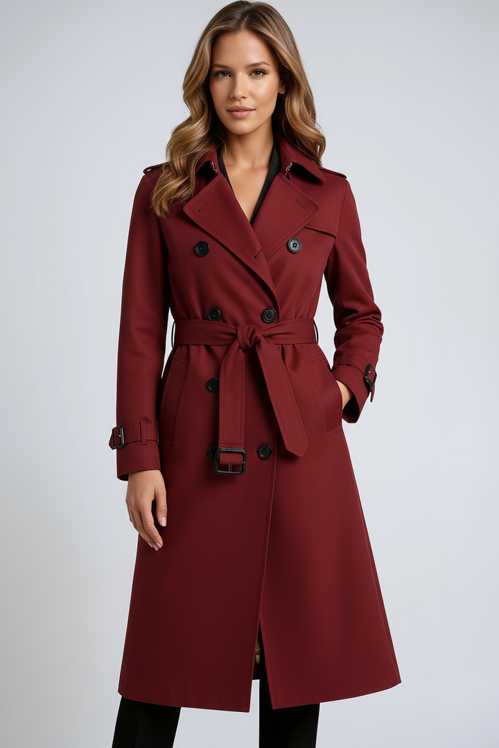 Clara | Stylish Double-Breasted Trench Coat with Belt - Blue