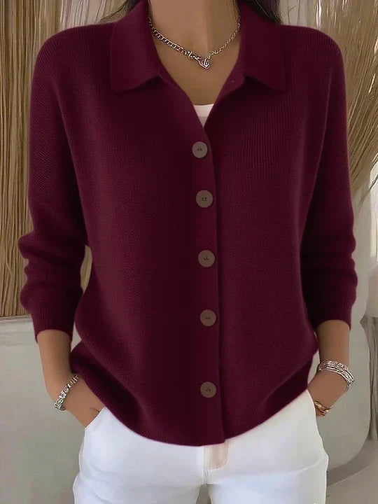 Josephine | Button-Front Collared Cardigan - Burgundy
