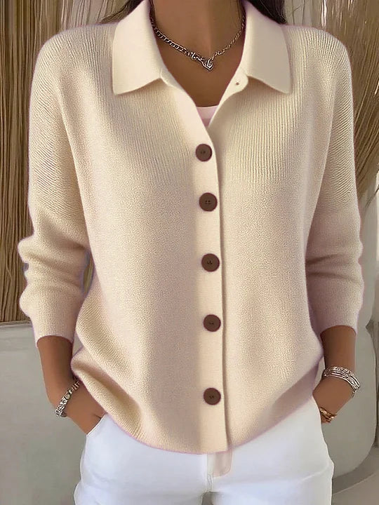 Josephine | Button-Front Collared Cardigan - Apricot