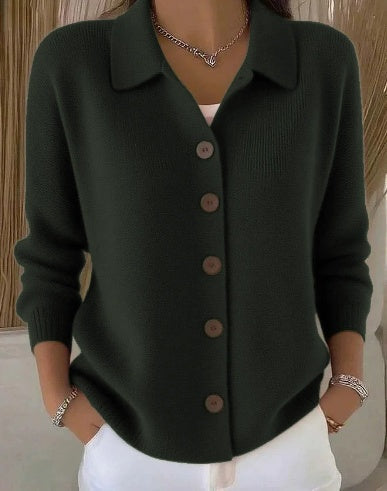 Josephine | Button-Front Collared Cardigan - Green