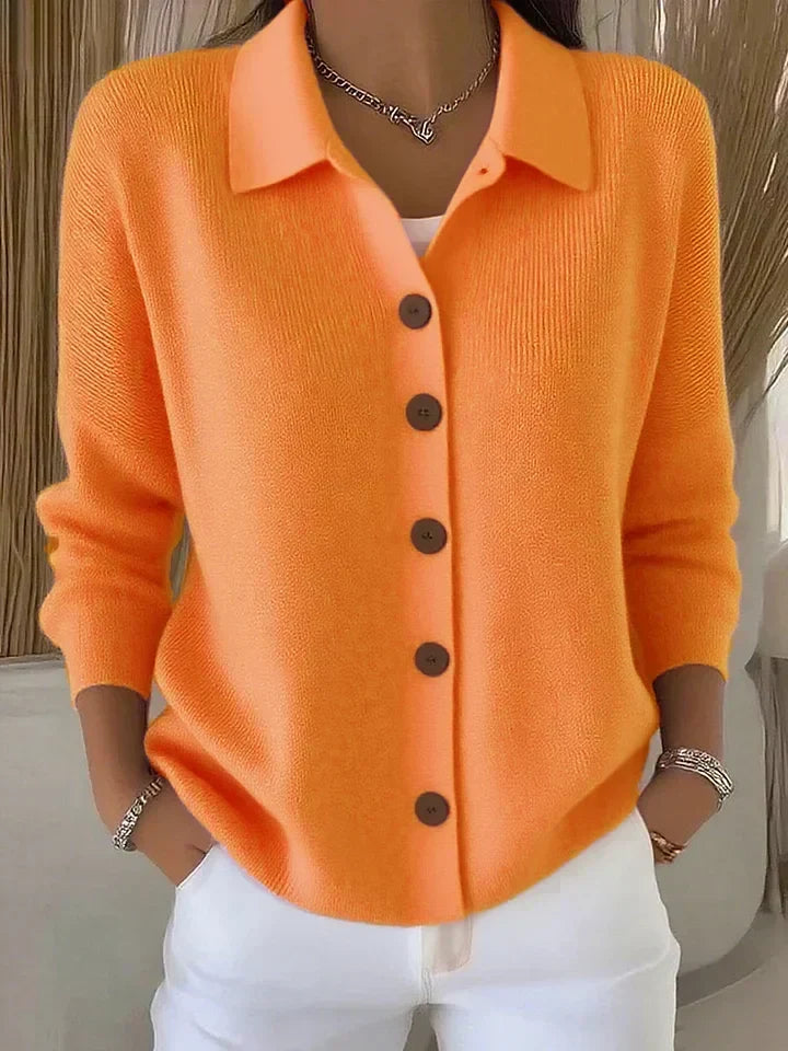 Josephine | Button-Front Collared Cardigan - Orange