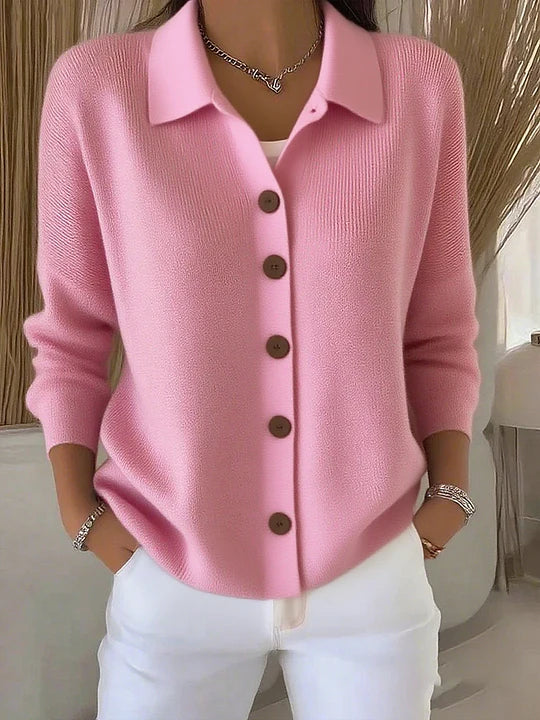 Josephine | Button-Front Collared Cardigan - Pink