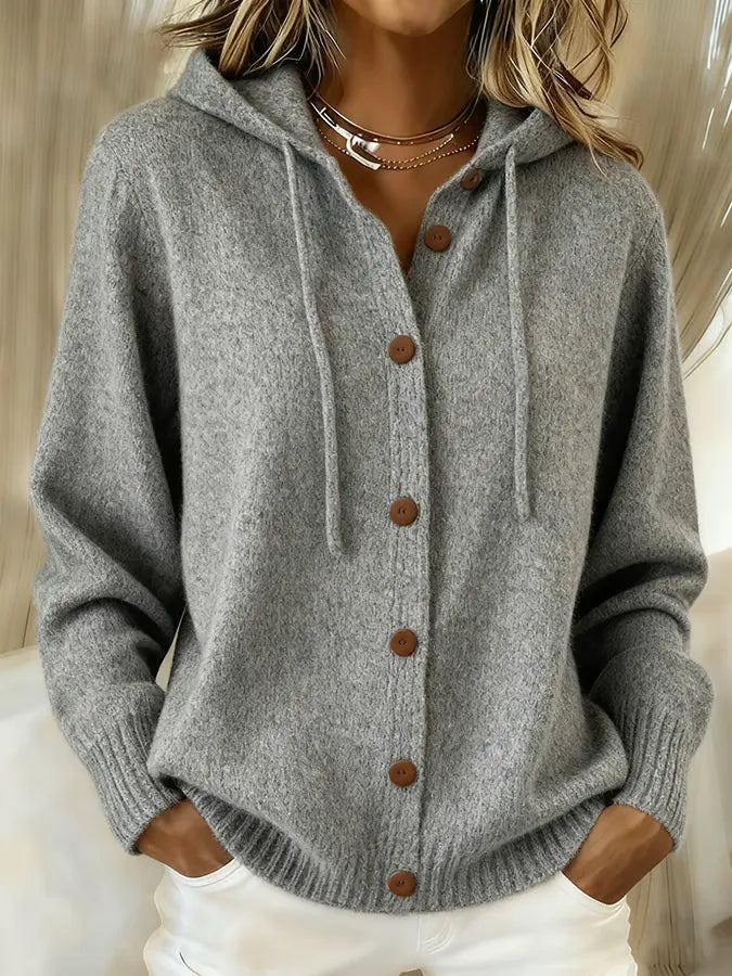 Brenda | Cozy Button Cardigan Hoodie - Grey