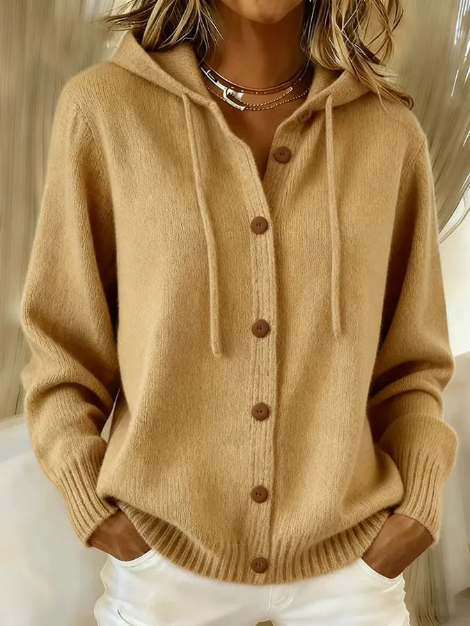 Brenda | Cozy Button Cardigan Hoodie - Khaki