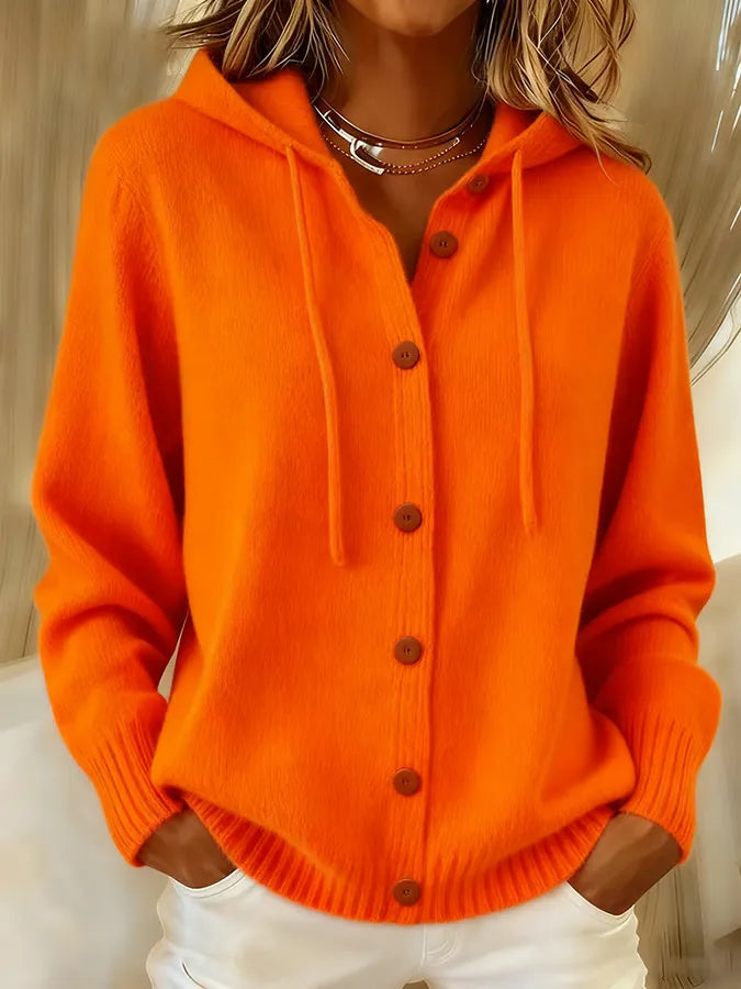 Brenda | Cozy Button Cardigan Hoodie - Orange
