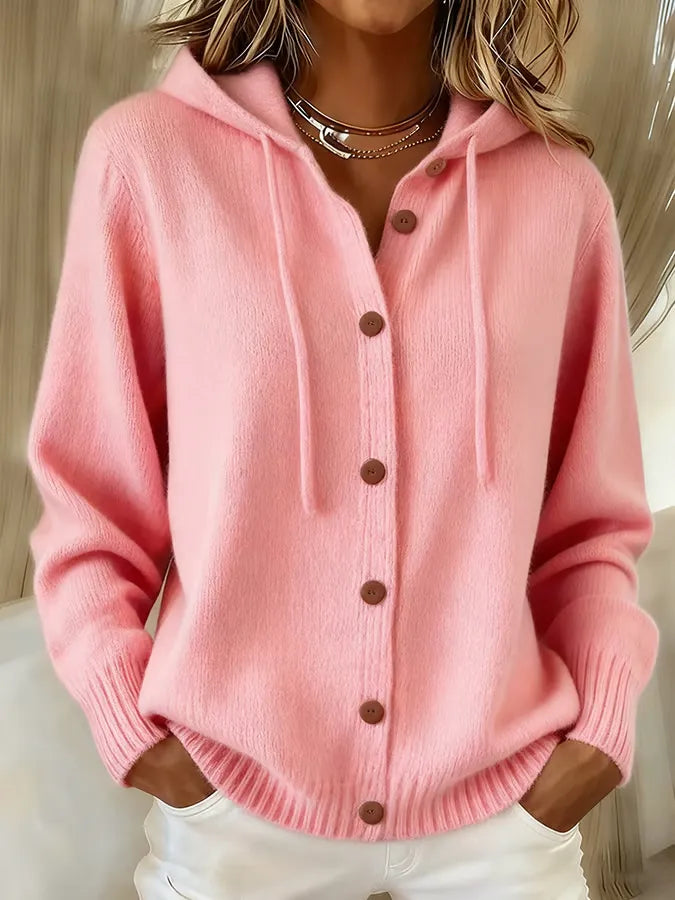 Brenda | Cozy Button Cardigan Hoodie - Pink