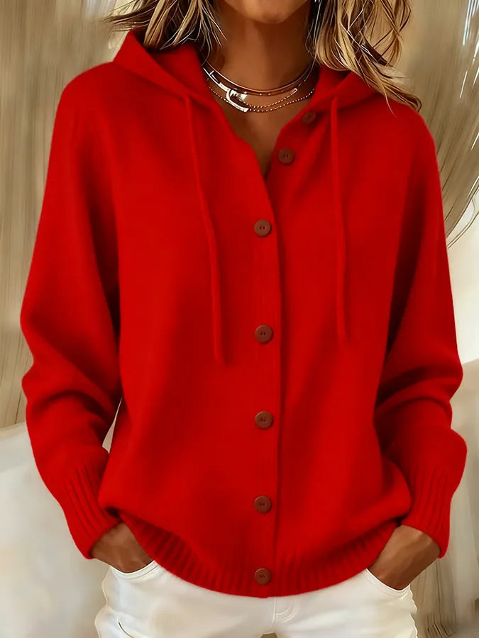 Brenda | Cozy Button Cardigan Hoodie - Red