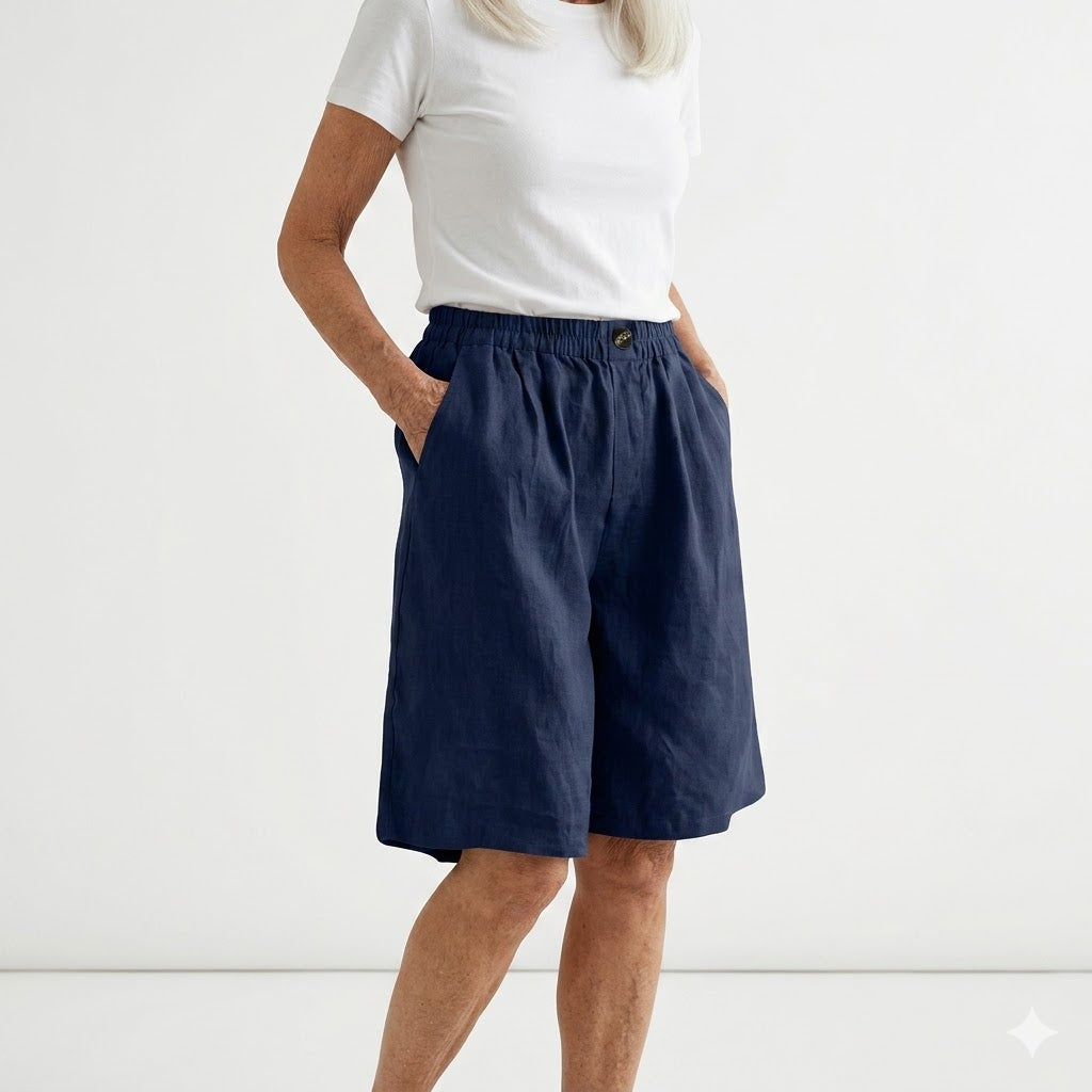 Amberley | Breezy Gamba Larga Linen Shorts with Elastic Waist