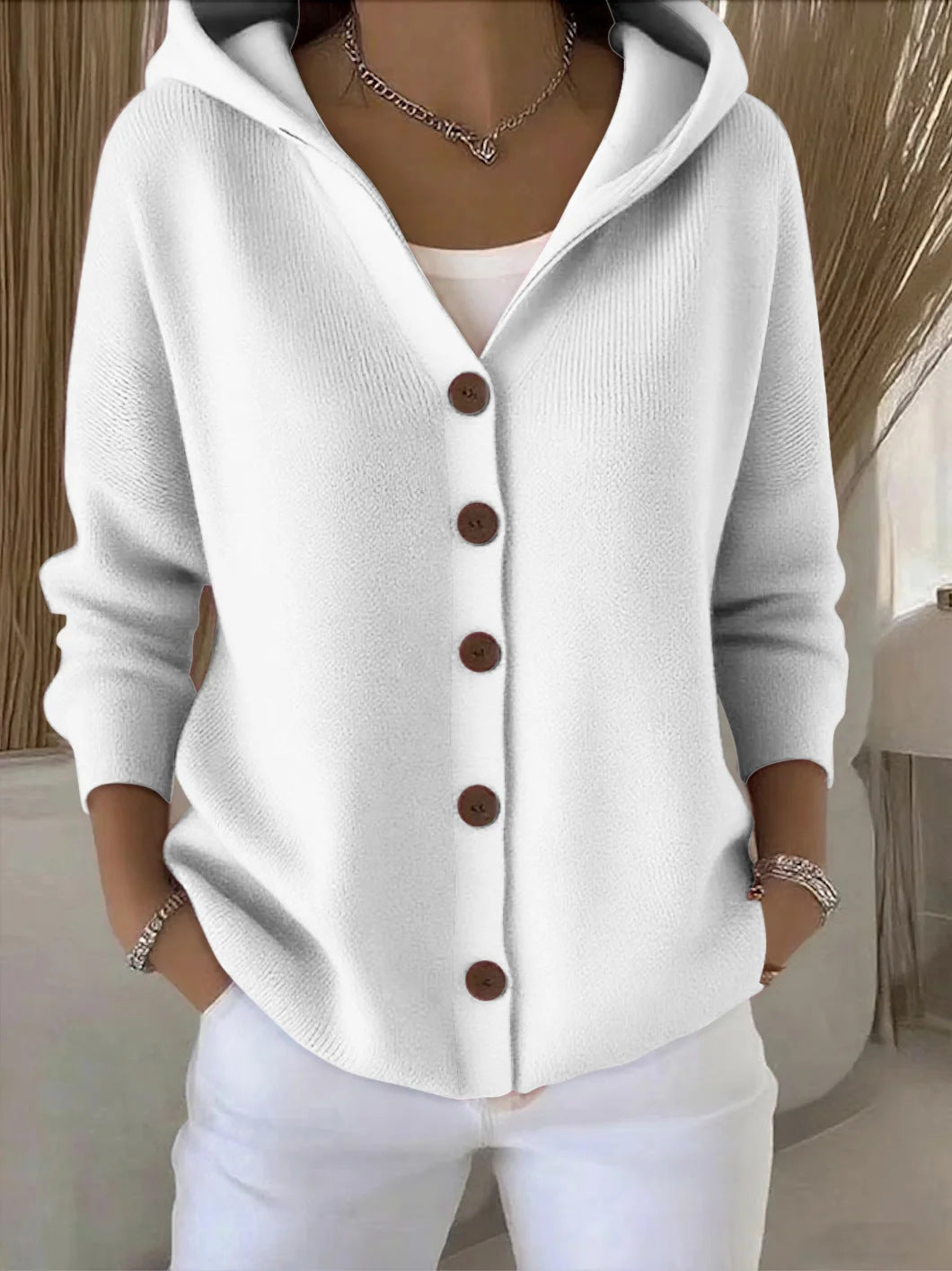 Darienne | Hooded Button-Up Knit Cardigan - Grey