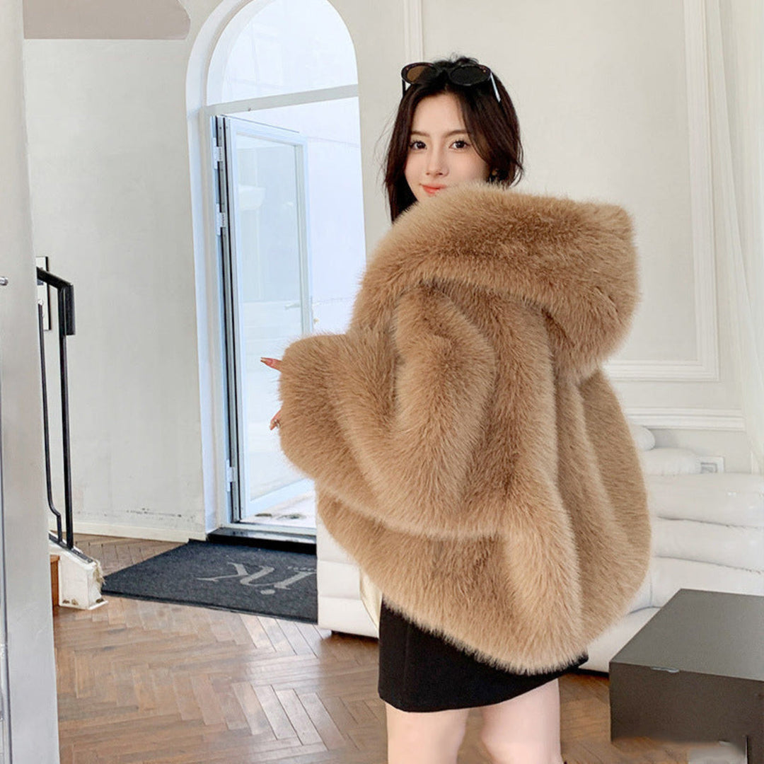 Star | Hooded Faux Fur Coat