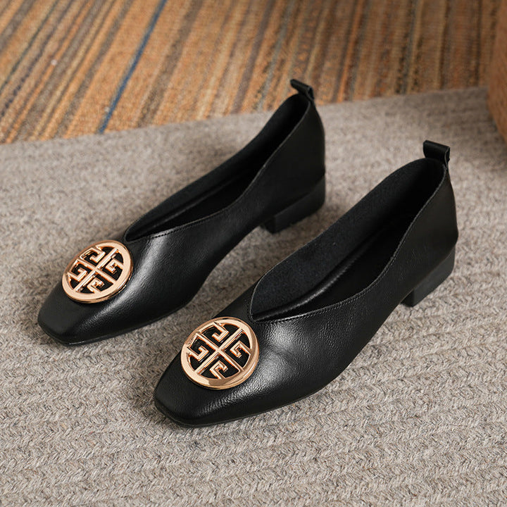 Orchard | Leather Square-Toe Flats - Black