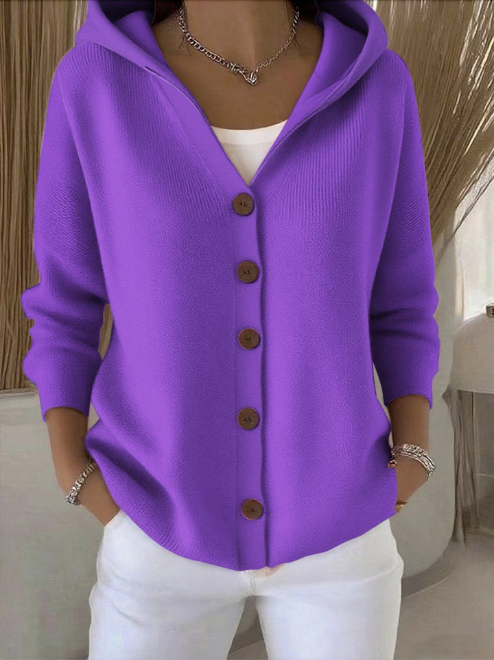 Darienne | Hooded Button-Up Knit Cardigan - Purple