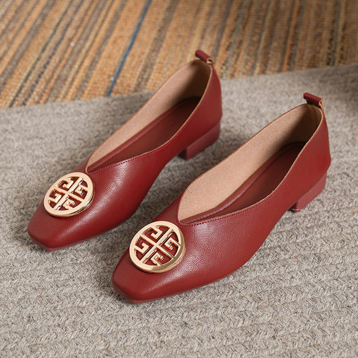 Orchard | Leather Square-Toe Flats - Green