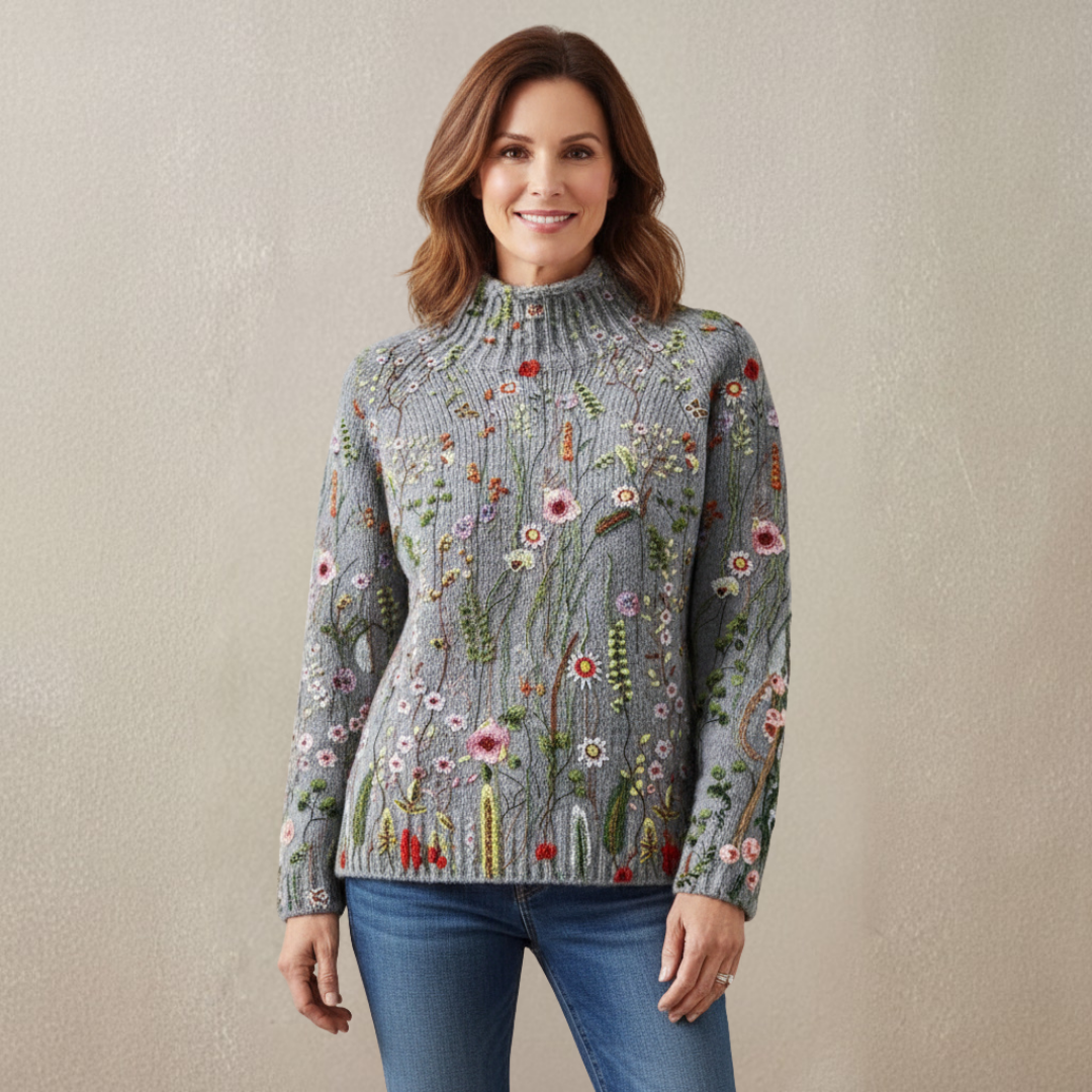 Maurine | Sweater a Collo Alto Stampa Floral Vintage