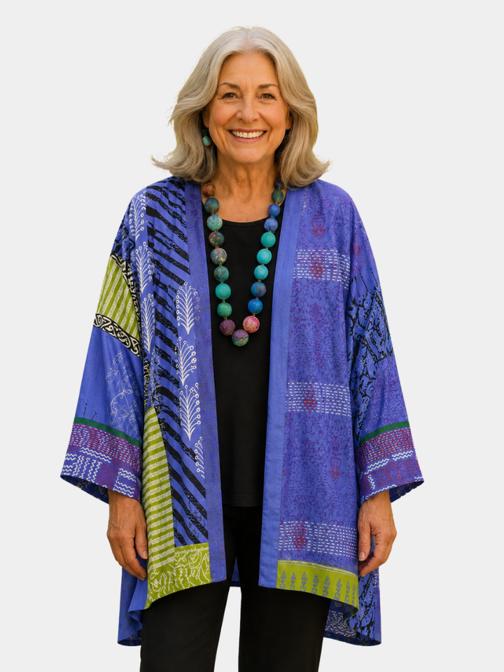 Meredith | Printed Open Cardigan - Blue